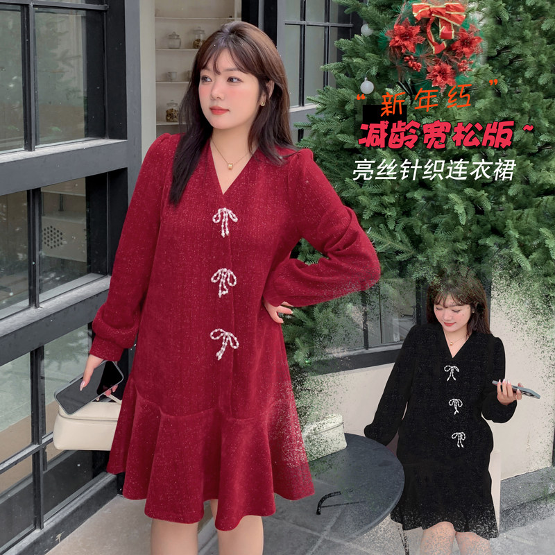 现货！大码女装胖mm韩版显瘦v领荷叶边鱼尾摆亮丝条绒连衣裙女,女装/女士精品,连衣裙,淘宝优惠券,粉丝福利购,淘宝优惠卷