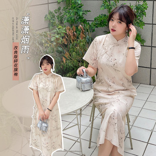 新品 旗袍连衣裙2025夏季 胖mm显瘦国风改良碎花长裙 女装 200斤大码