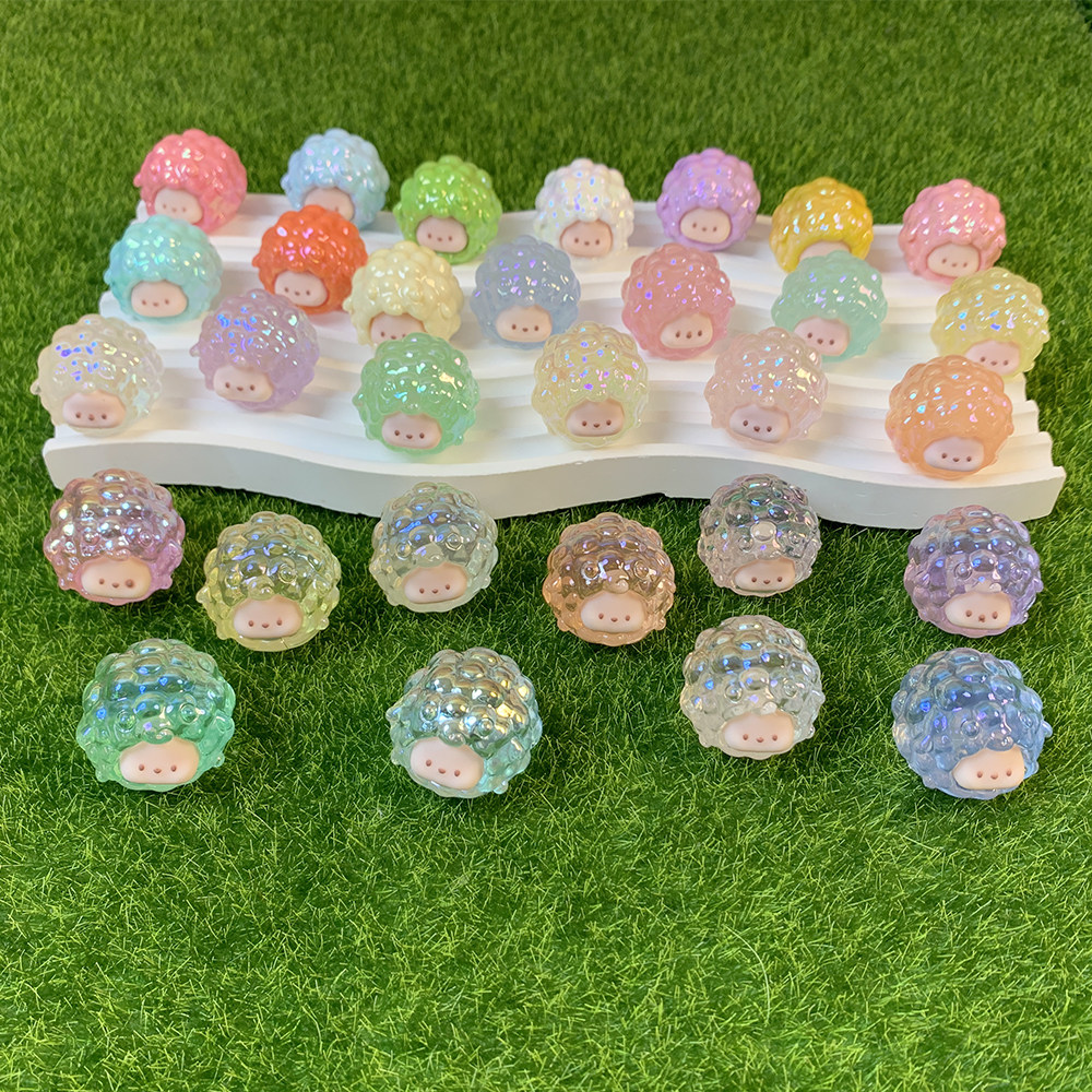 新款立体卡通镀彩七彩夜光小羊公仔diy饰品手工配件桌面车载摆件