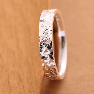 奥芙s999纯银戒指女款宽版碎冰冰男款闭口戒指高级小众闪亮送女友