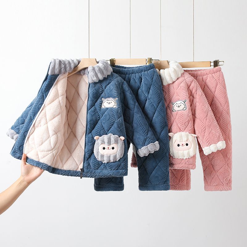 冬季男女童法兰绒加厚睡衣套装