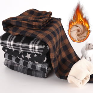 男童裤子2025新款儿童秋冬加绒加厚格子女童束脚裤宝宝冬季长裤