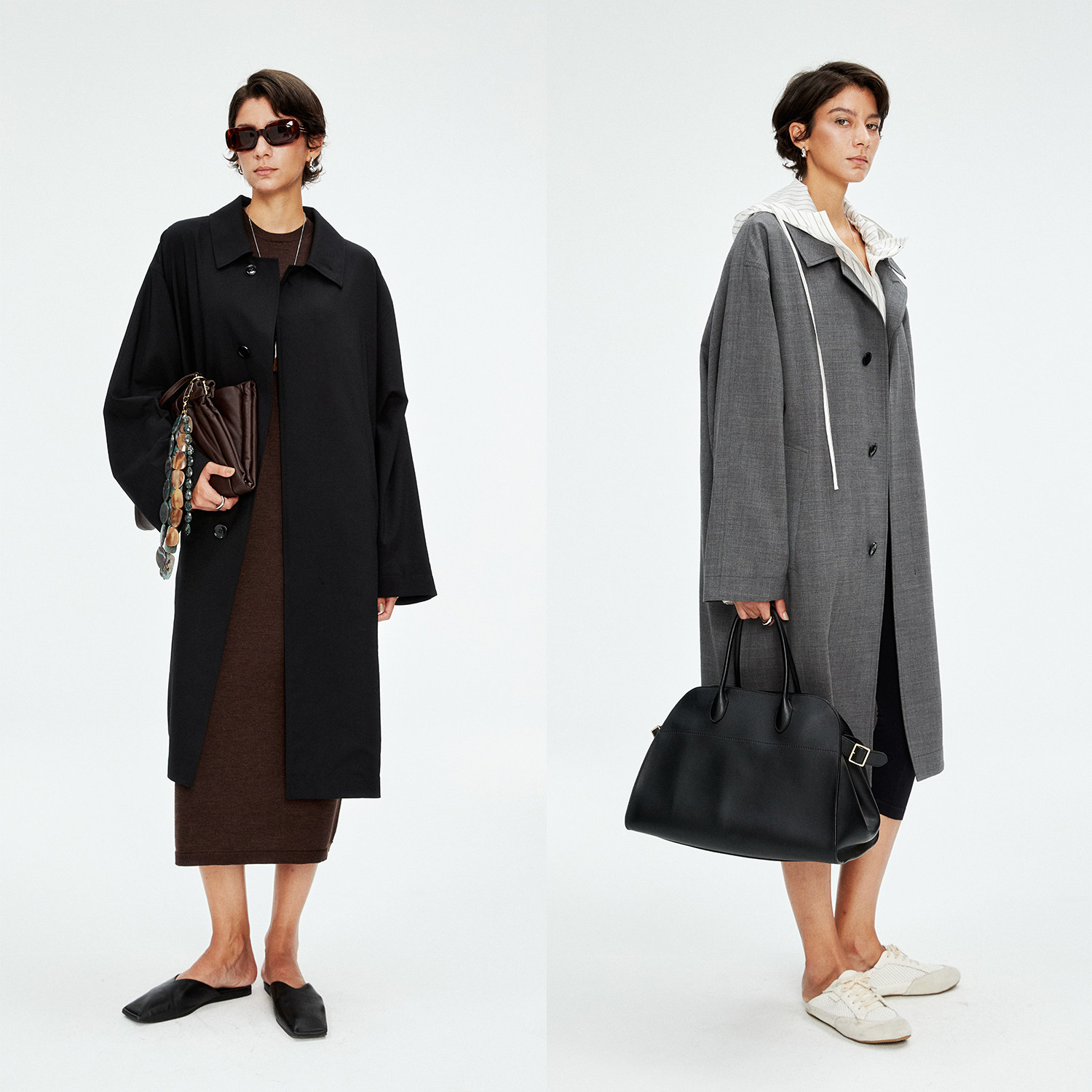 精纺羊毛翻领单排扣廓形长款风衣