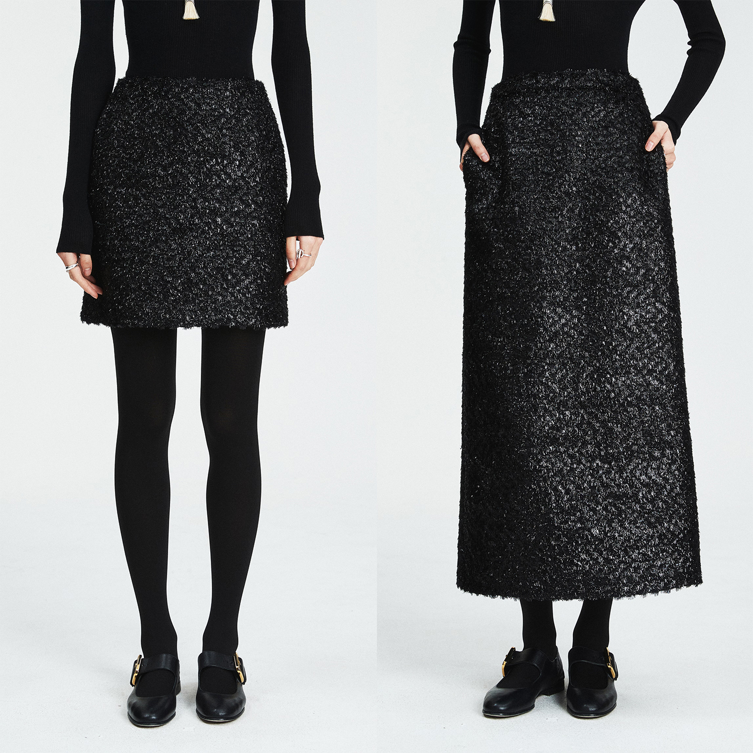 法国進口A字小香黑闪半身裙