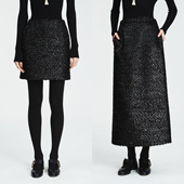 MRS Studios 法国進口双C原厂高腰显瘦睫毛黑闪小香A字半身裙半裙