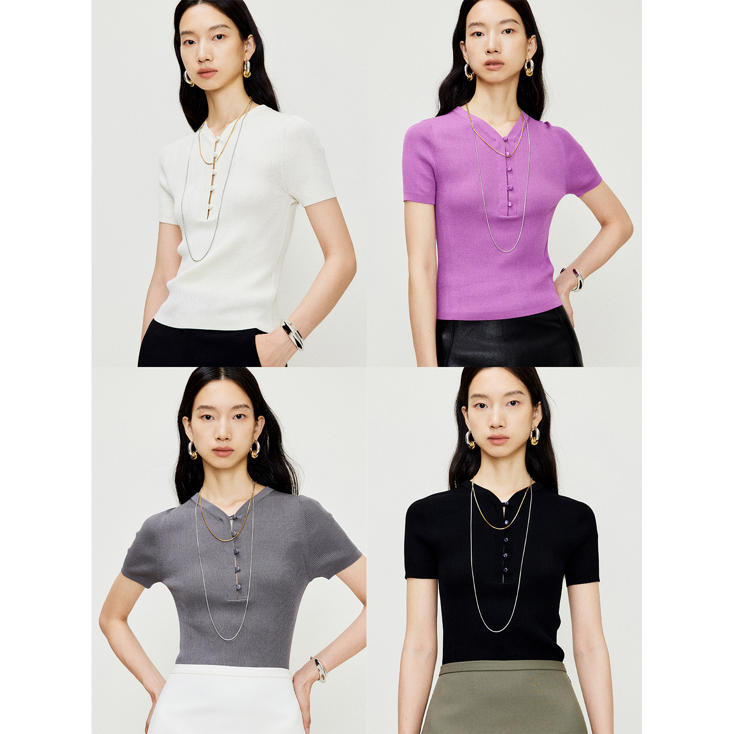 MRS前后领短袖针织T恤