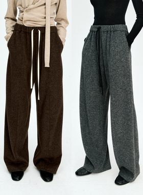 MRS Studios 羊毛针织复合加厚 松紧腰抽绳宽松阔腿长裤