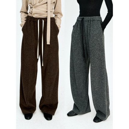 MRS Studios 羊毛针织复合加厚 松紧腰抽绳宽松阔腿长裤