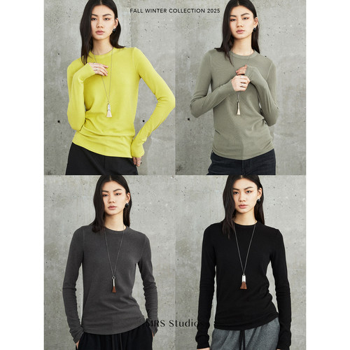 MRS Studios 内搭BI入时髦修身微宽松绒面舒适立体螺纹长袖打底衫