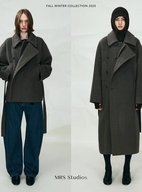 MRS Studios 定织羊驼毛LM风设计款宽松双排扣长/短款大衣外套