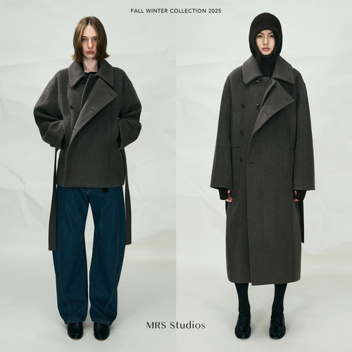 MRS Studios 定织羊驼毛LM风设计款宽松双排扣长/短款大衣外套