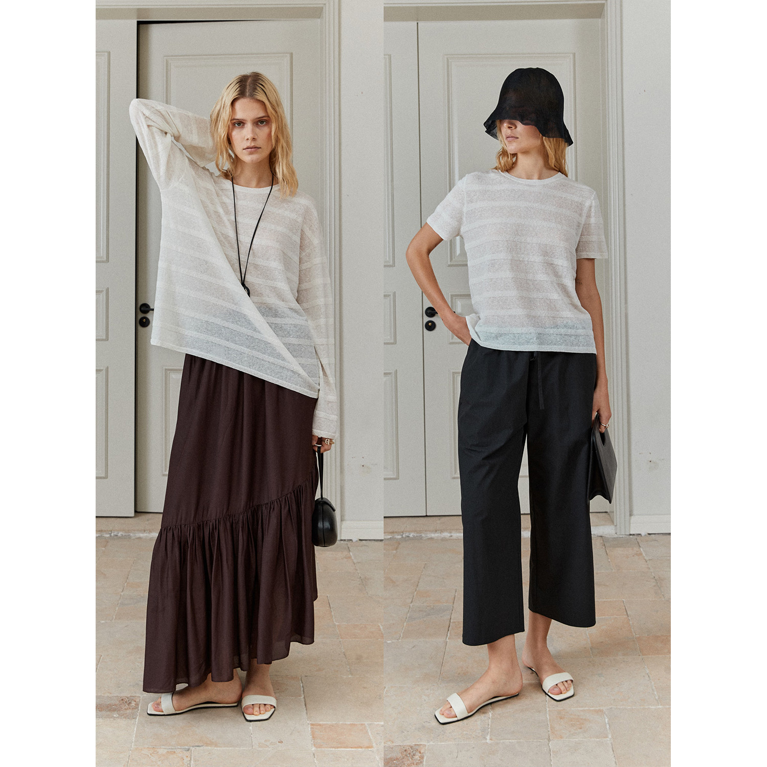 朦胧透感提花条纹空气针织罩衫