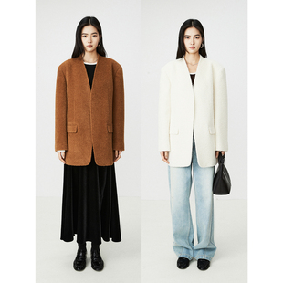 外套 秘鲁进口INCA无染色簇状羊驼毛宽肩时髦无领西装 MRS Studios