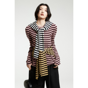 打底针织衫 MRS 条纹宽松舒适长袖 真丝羊毛经典 T恤 Studios