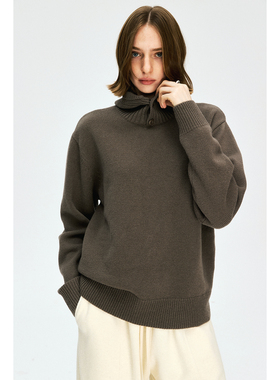 MRS Studios LM风100%羊毛 重磅立体帽型纽扣装饰连帽毛衣套衫