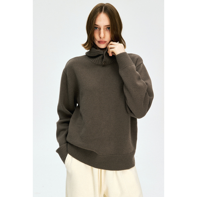 MRS Studios LM风100%羊毛 重磅立体帽型纽扣装饰连帽毛衣套衫