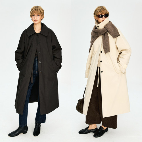 MRS Studios 复古灯芯绒拼接 轻暖驼绒夹棉单排扣翻领长款棉衣