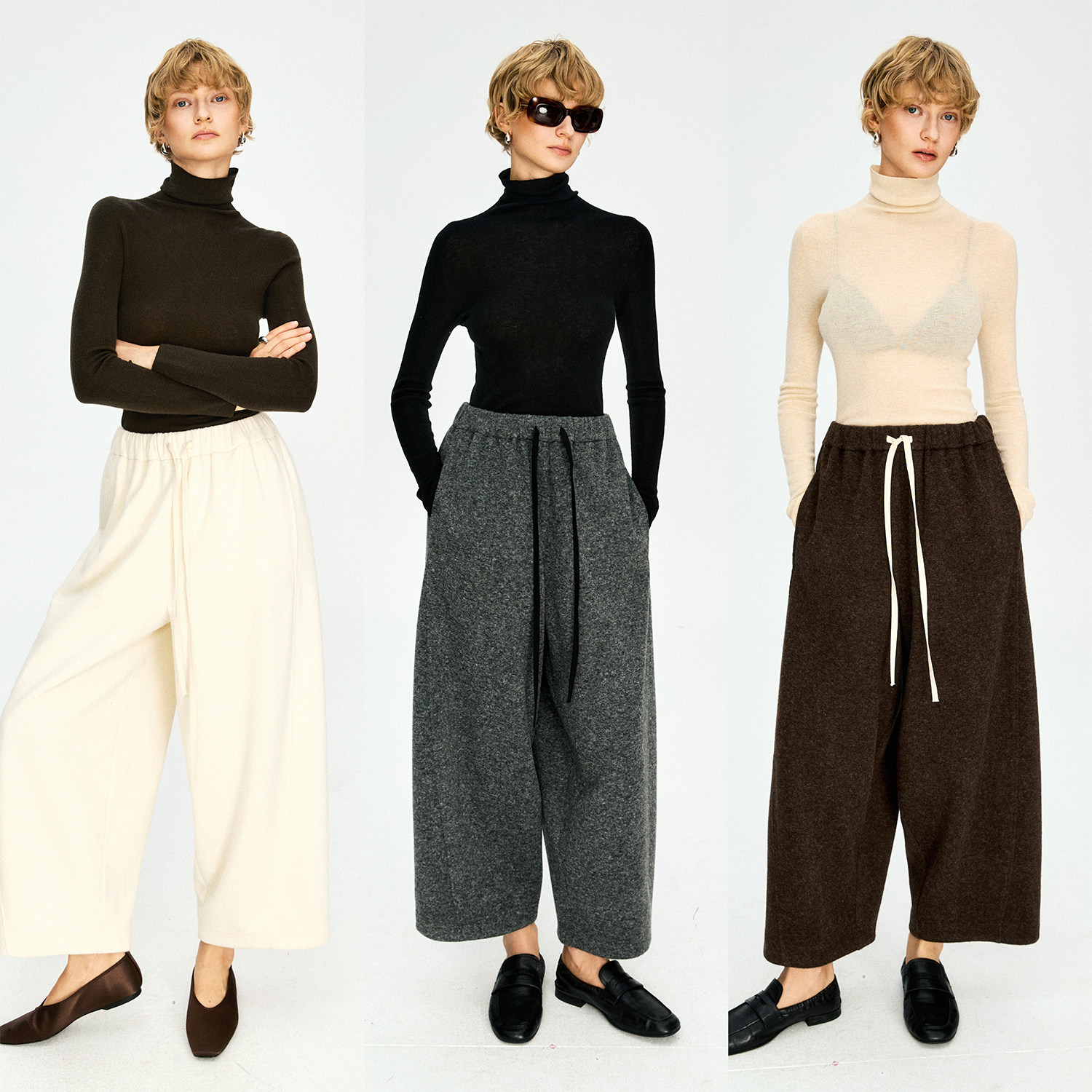 MRS Studios 羊毛针织复合加厚 松紧腰抽绳宽松九分休闲气球裤