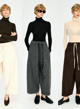 MRS Studios 羊毛针织复合加厚 松紧腰抽绳宽松九分休闲气球裤