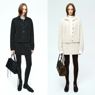 半裙 彩点全羊毛复古北欧风重磅立体阿兰绞花翻领开衫 MRS Studios