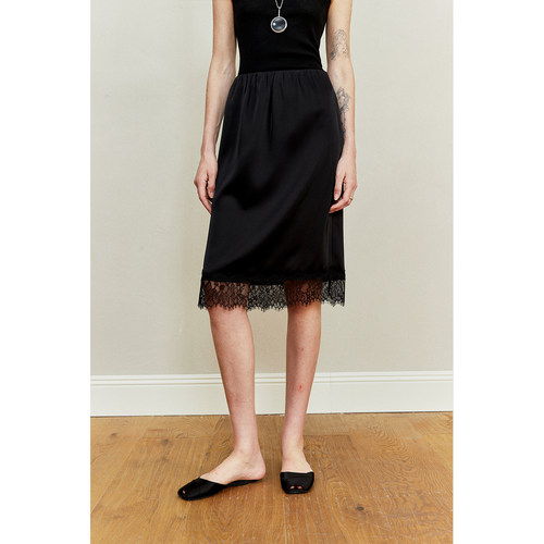 三醋酸拼接蕾丝中长裙