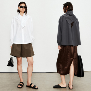 MRS Studios 日本进口近江晒全棉 圆领廓形衬衫+围巾