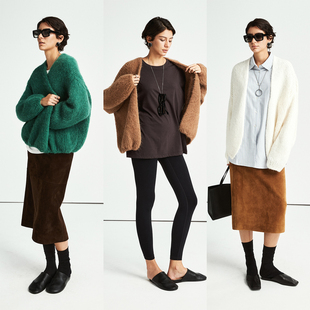 MRS Studios 意大利Lineapiu羊驼毛蓬松慵懒灯笼袖针织毛衣开衫