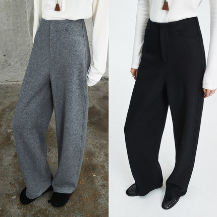 MRS Studios 羊毛针织極简无腰头设计宽松显瘦休闲香蕉裤弯刀裤