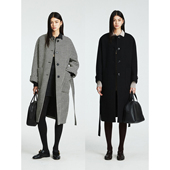 意大利ANGELICO羊毛无领经典 MRS Studios 黑白千鸟格外套大衣