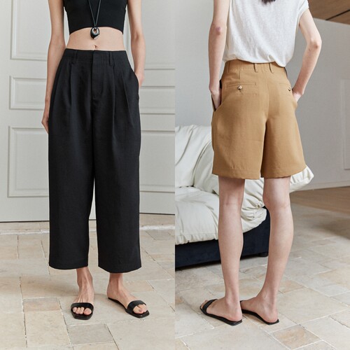 高腰褶裥極简休闲九分西装裤