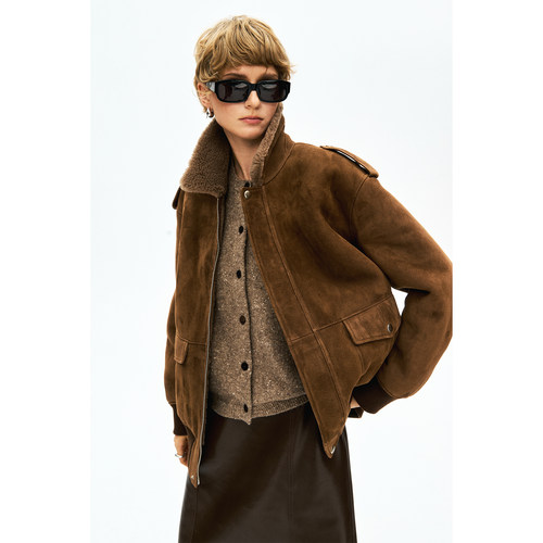 MRS Studios 西班牙进口美利奴皮毛一体pr@da反绒皮皮草外套