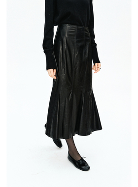 MRS Studios 真皮小牛皮 多片拼接鱼尾造型优雅气质高腰半身裙