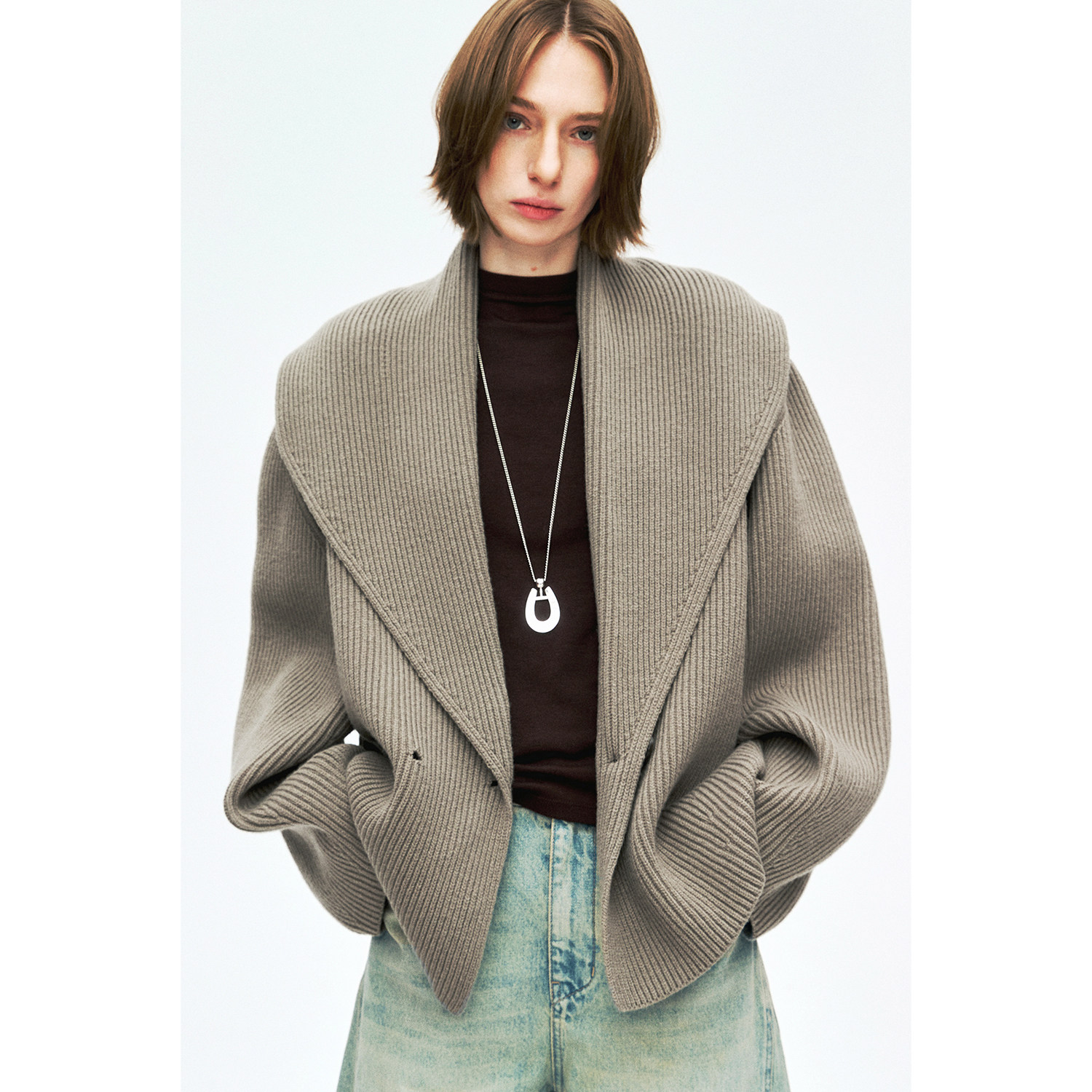 MRS Studios 美利奴羊毛双元宝针加厚百搭宽松青果领大开衫,女装/女士精品,毛针织衫,淘宝优惠券,粉丝福利购,淘宝优惠卷