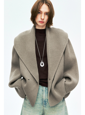 MRS Studios 美利奴羊毛双元宝针加厚百搭宽松青果领大开衫