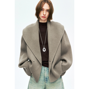 MRS Studios 美利奴羊毛双元宝针加厚百搭宽松青果领大开衫