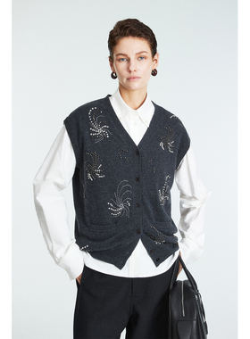 MRS Studios 秀款pr@时髦手工钉珠 CONSINEE羊毛羊绒奶奶马甲开衫