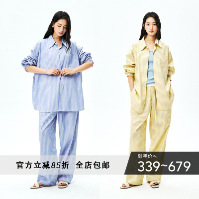 MRS Studios 日本进口色织复古条纹 ROW风度假感宽松衬衫+短裤