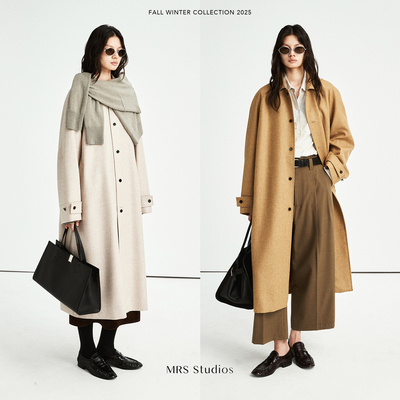 单排扣长款羊毛廓形风衣大衣