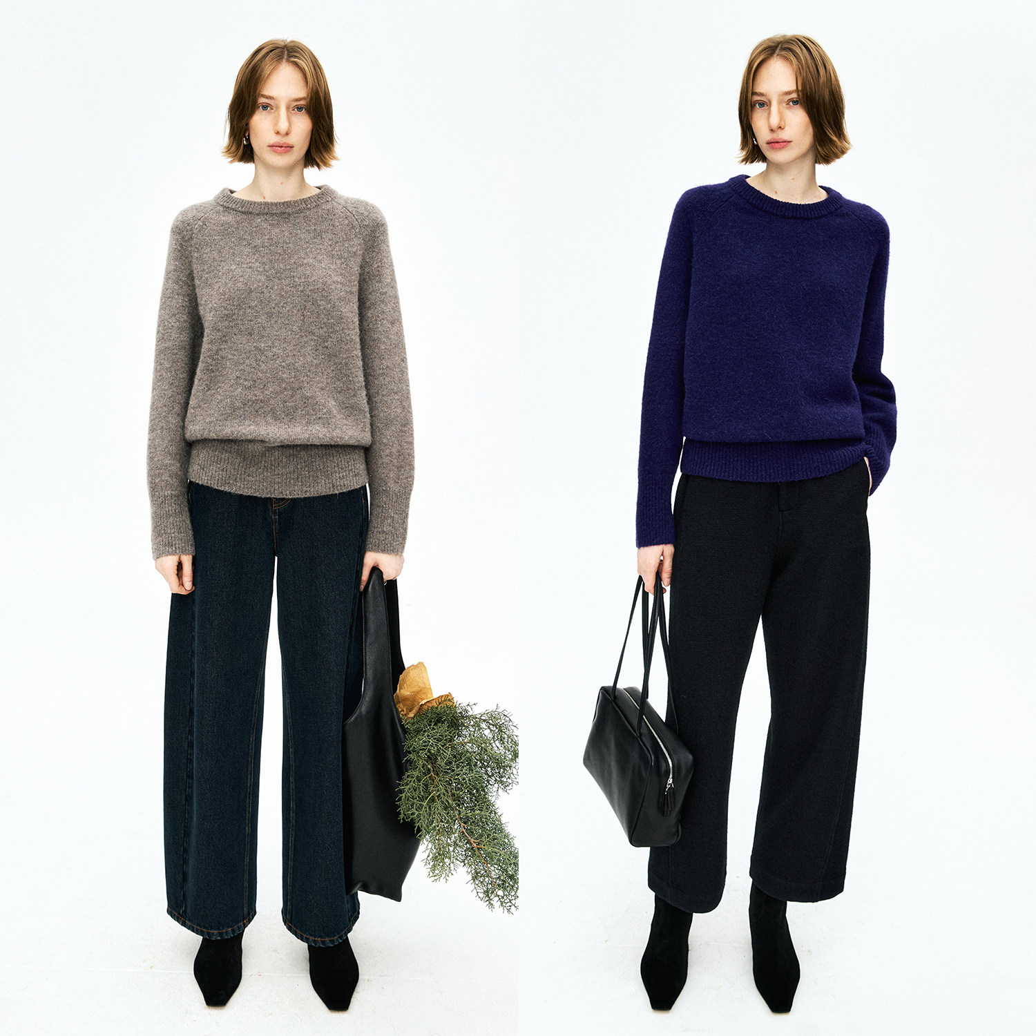 MRS Studios 羊驼毛羊毛混纺舒适亲肤复古经典圆领针织衫套头毛衣