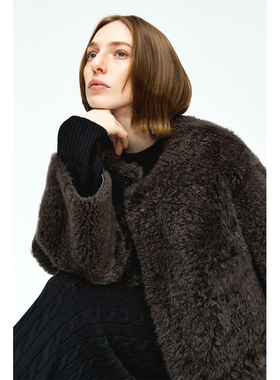 MRS Studios 西班牙进口LA DOMA拉贡Lacon圆领卷毛外套大衣