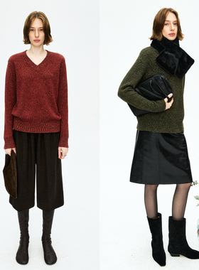 MRS Studios 节日氛围 牦牛绒羊毛金银豆混纺纱线 V领针织毛衣