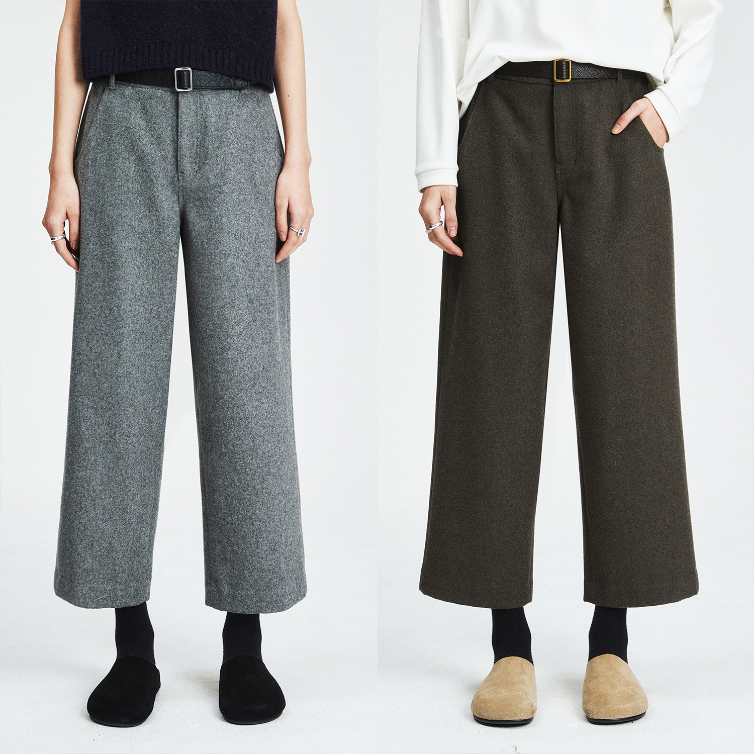 麦尔登羊毛直筒九分奶奶裤