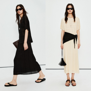 黏胶棉针织短袖 重工立体鼓波针织肌理显瘦 直筒半裙 Studios MRS