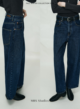 MRS Studios 复古水洗蓝极简宽松直筒牛仔裤牛仔长裤