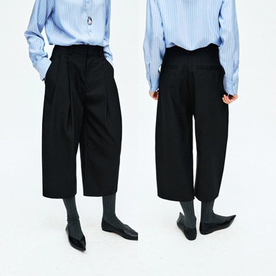 MRS Studios 摩登时髦 褶裥休闲微廓形 八分西裤报童裤