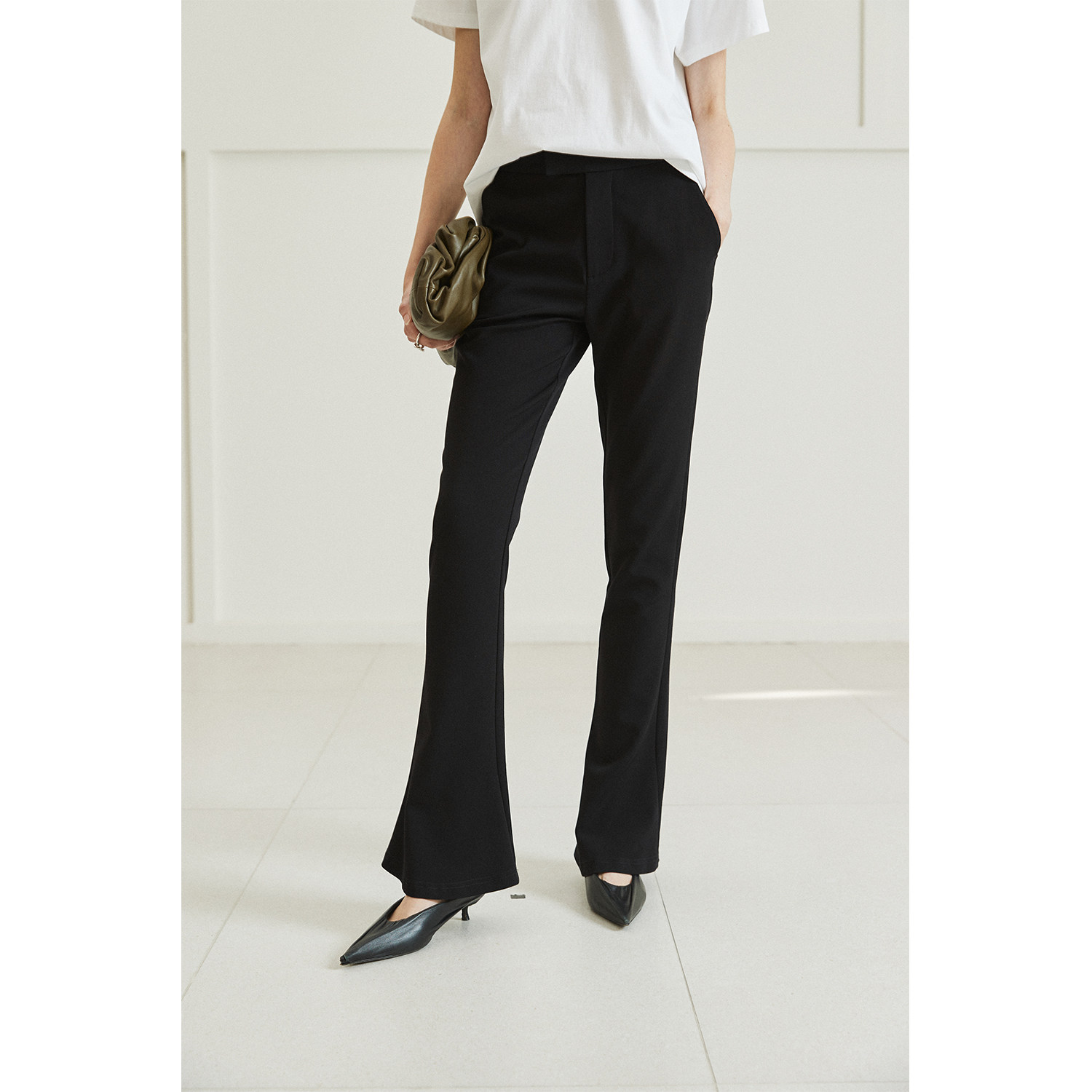 莫代尔醋酸舒适高腰马蹄裤