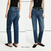 复古摩登环保水洗时髦Ce风微锥形显瘦烟管直筒牛仔裤 MRS Studios