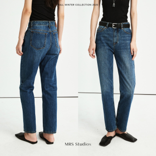 MRS Studios 复古摩登环保水洗时髦Ce风微锥形显瘦烟管直筒牛仔裤
