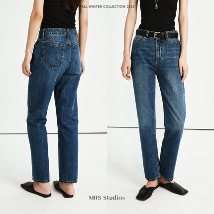 MRS Studios 复古摩登环保水洗时髦Ce风微锥形显瘦烟管直筒牛仔裤