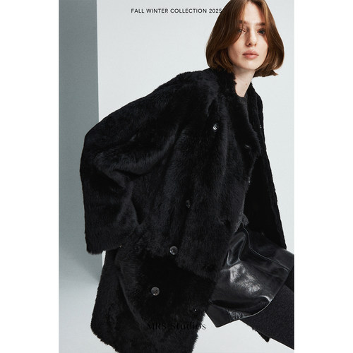 西班牙拉贡lacon交叠领皮草外套